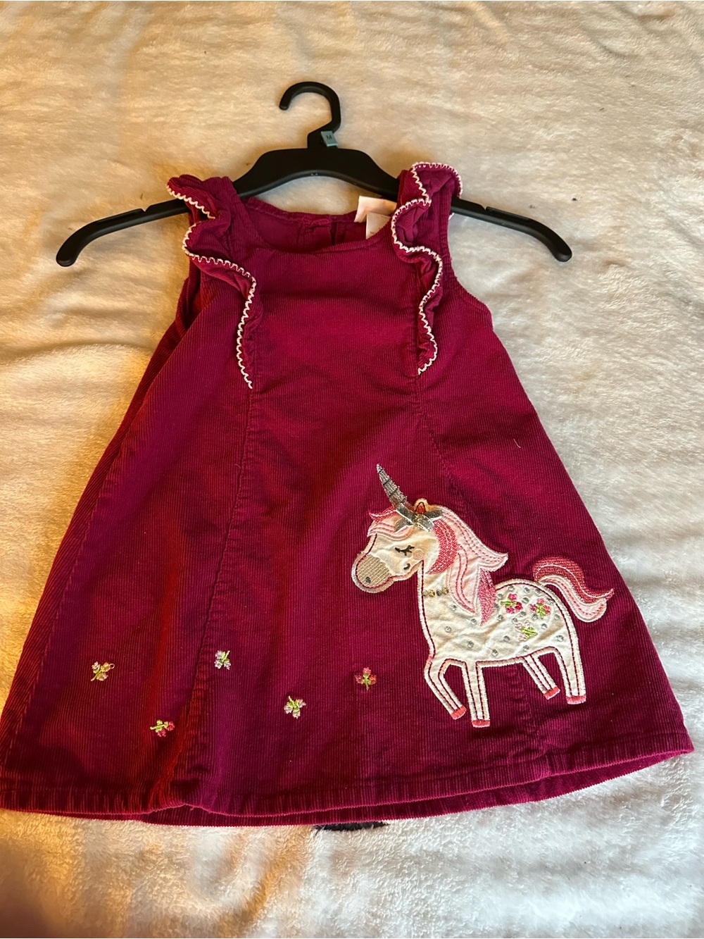 Girls' Raspberry Unicorn Corduroy Dress